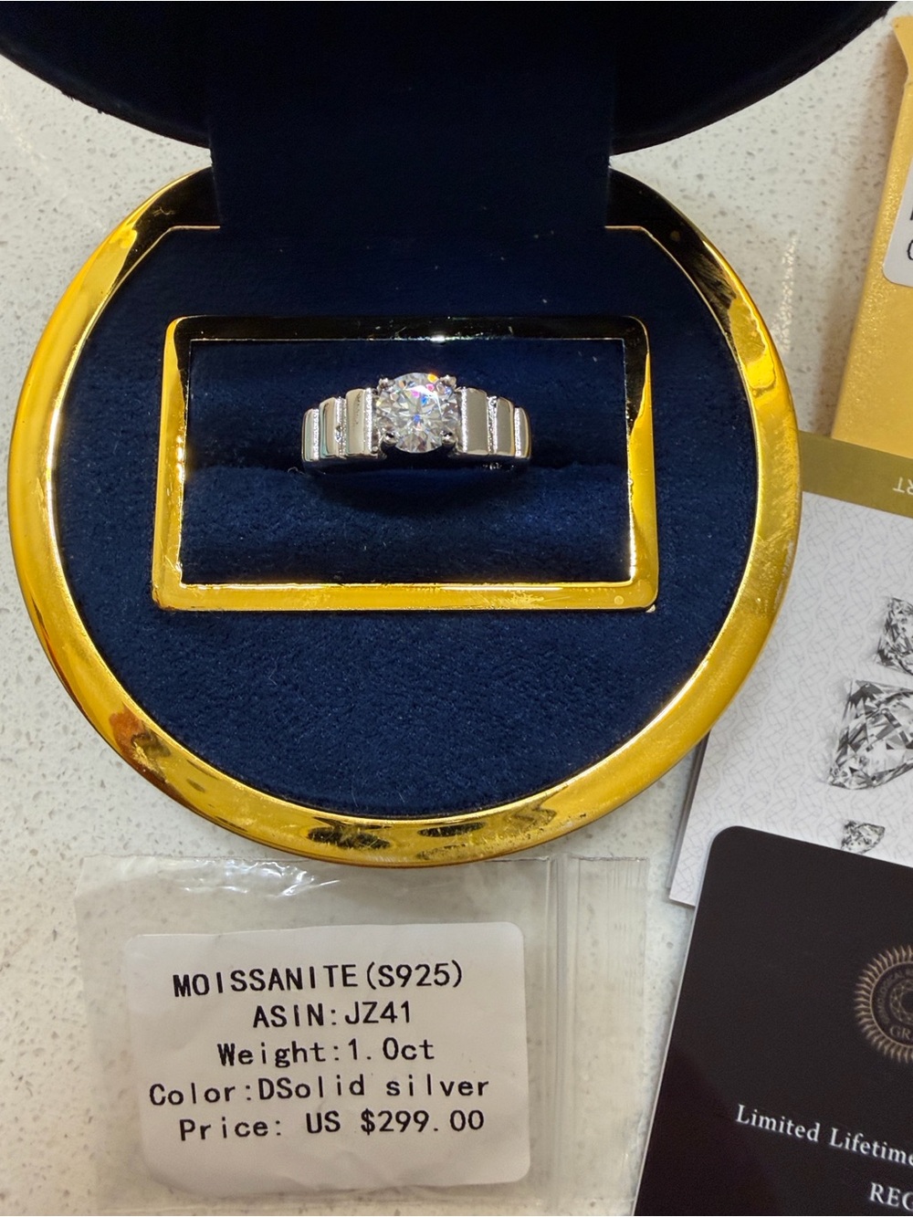 Moissanite Sterling Silver 1ct Solitaire D color Ring